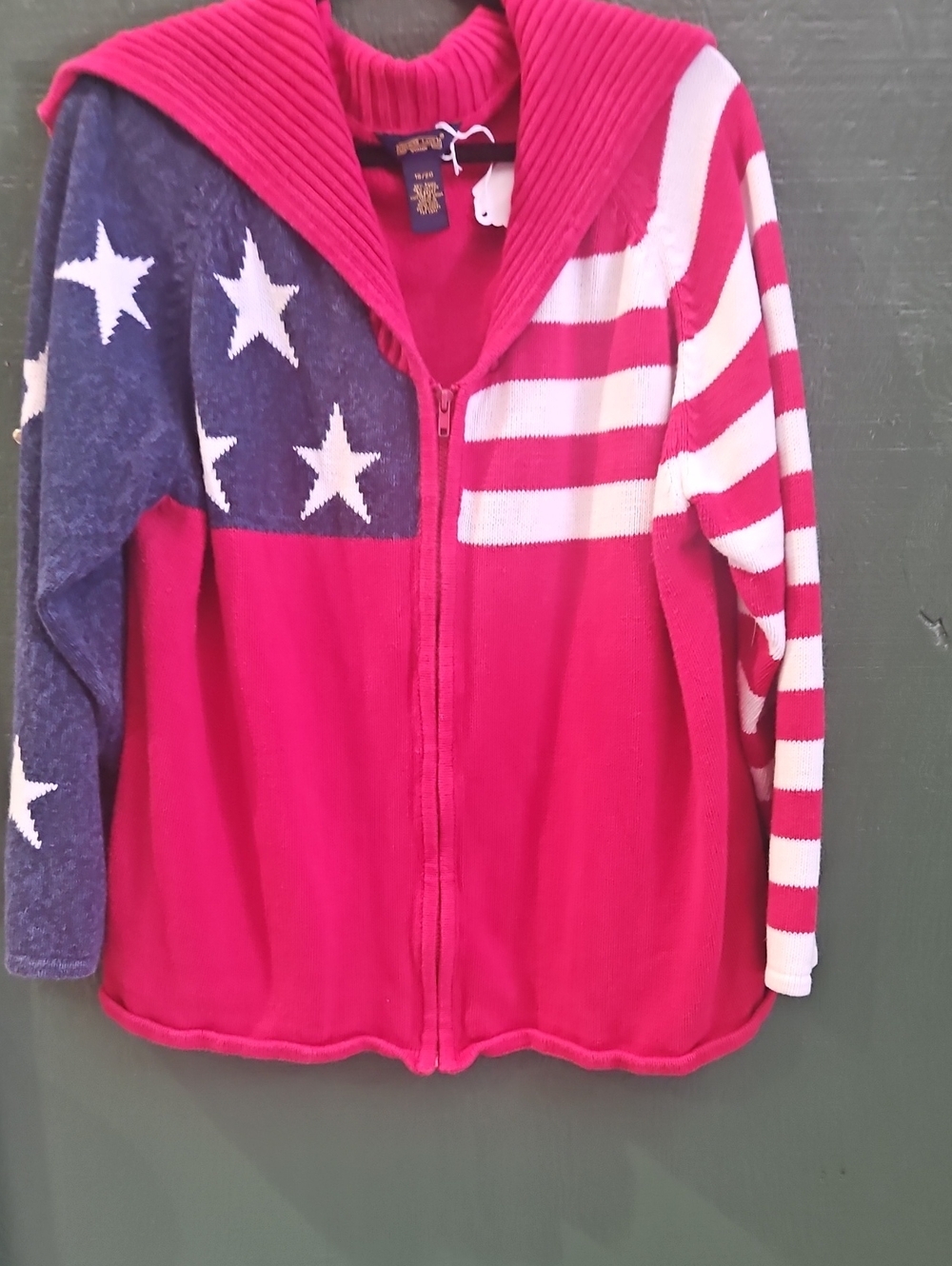 Women's Patrotic Zip-Front Cardigan with Star & Stripe Design 2x